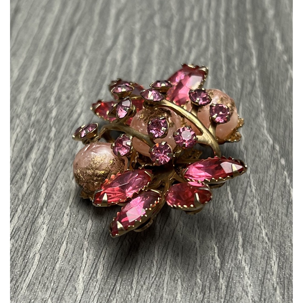 Beau Jewels Pink Rhinestone Glass Bead Brooch Pin Unsigned - Picture 3 of 8